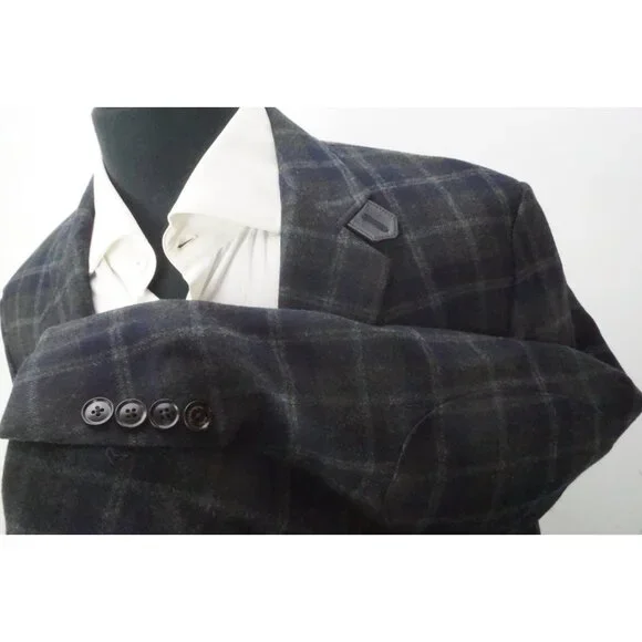 Ermenegildo Zegna CURRENT Blue Gray Flannel Elbow Pad Cashmere Blend Jacket 48R
